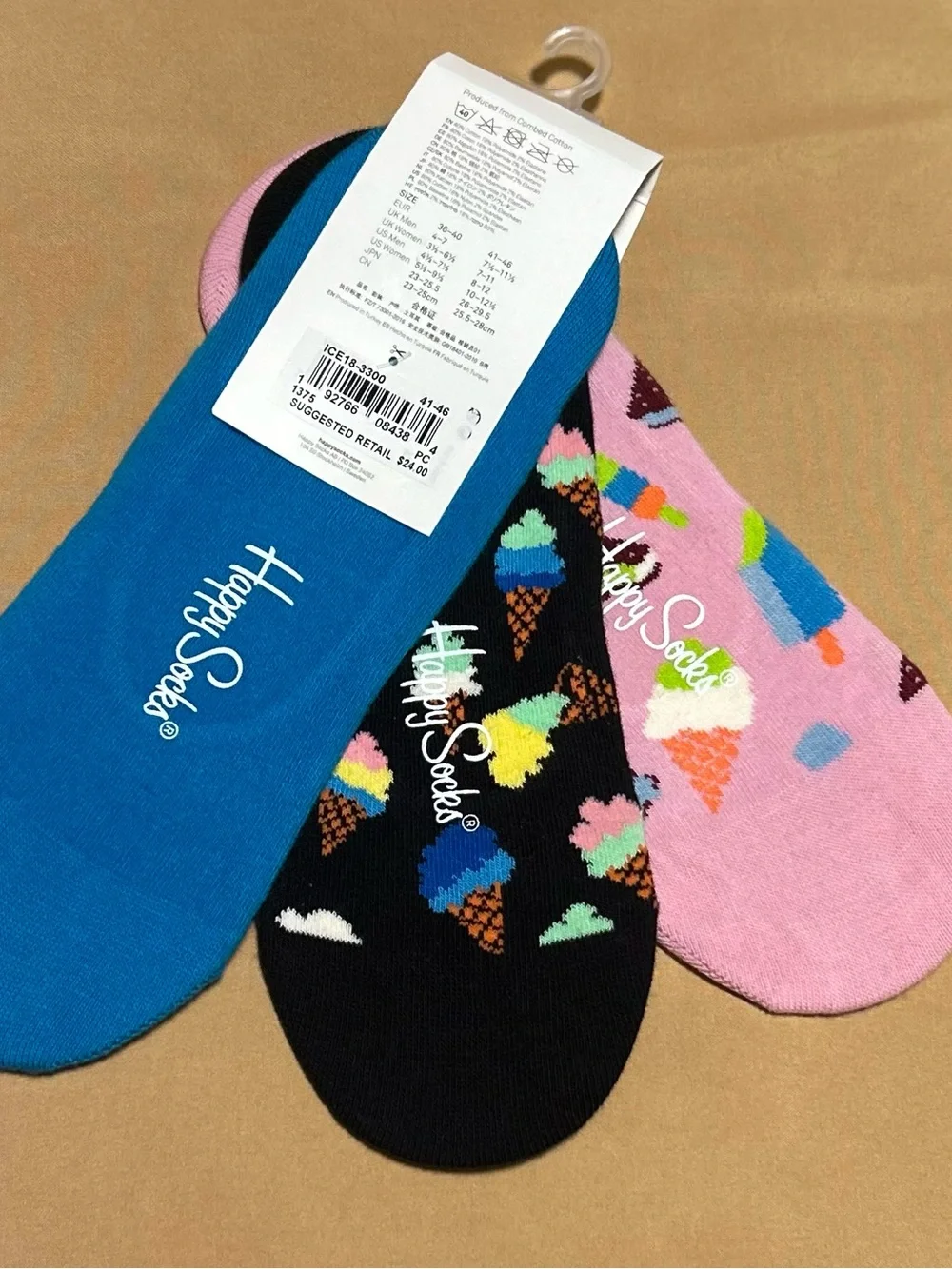 Happy Socks 3-Pack Low-Cut Liner Socks in Pink, Black & Blue